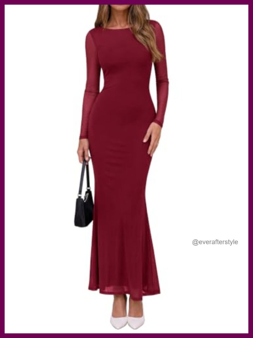 Women's Mesh Long Sleeve Maxi Dress Bodycon Mermaid Hem
